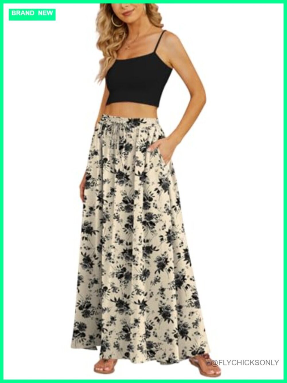 Flowy Maxi Skirt Summer Pleated High Waisted Casual Long Skirts with Pockets